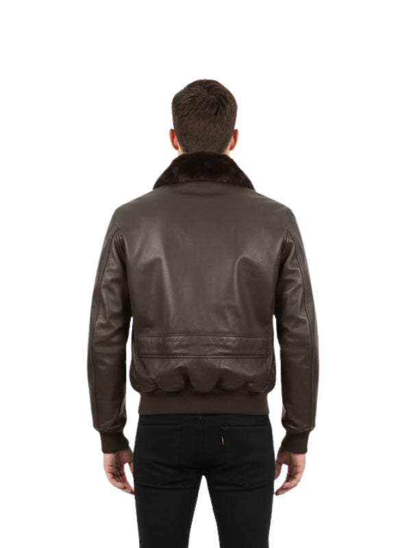 Men's Premium Air Force A-2 Aviator Sheepskin Brown Leather Jacket