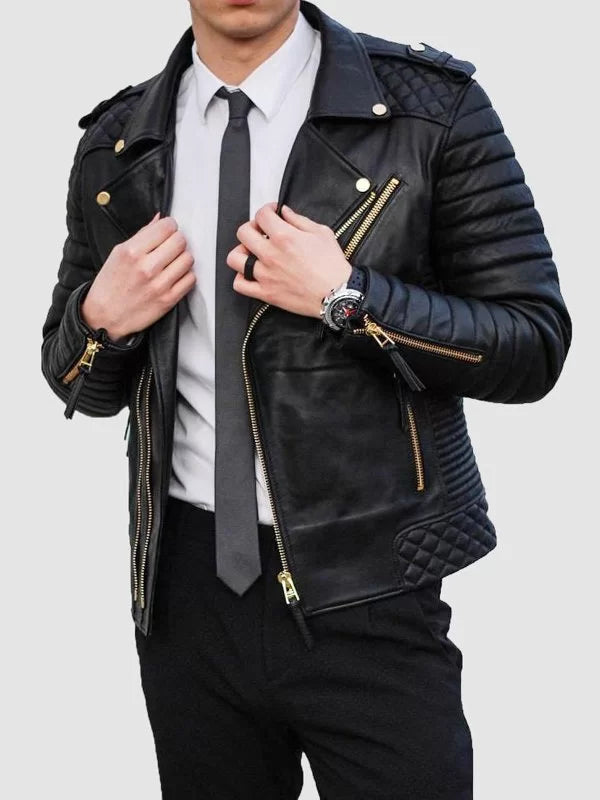 Men Black Leather Biker Jacket