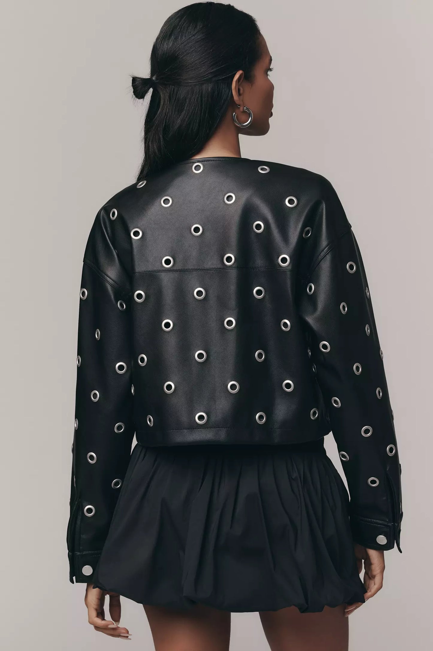 Women Leather Grommet Jacket