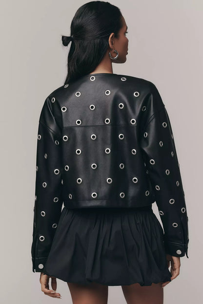 Women Leather Grommet Jacket