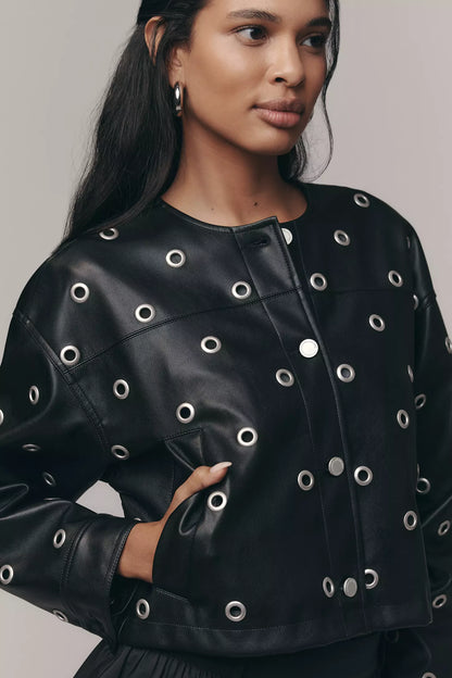 Women Leather Grommet Jacket