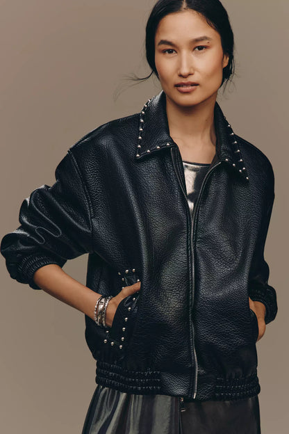 The Rylie Studded Leather Bomber Jacket