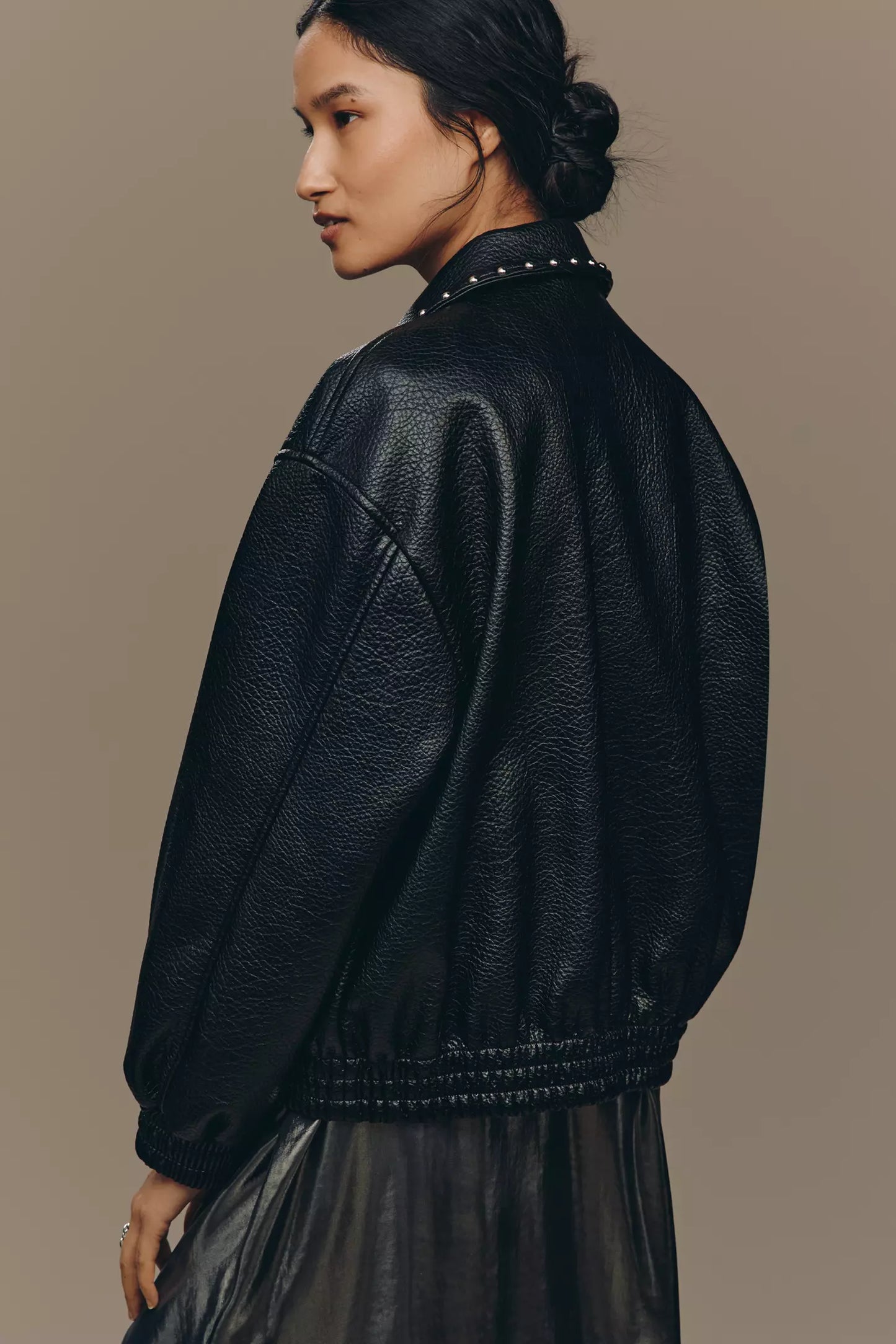 The Rylie Studded Leather Bomber Jacket