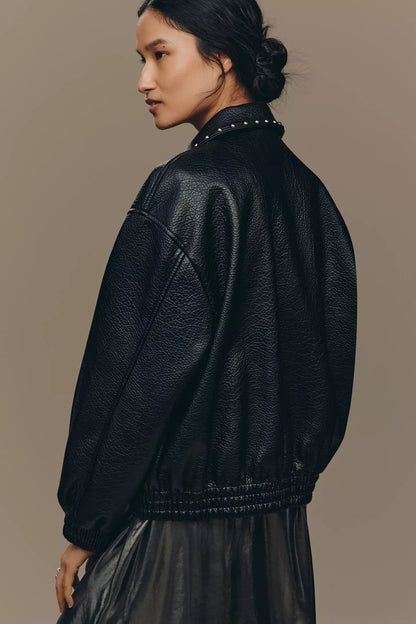 The Rylie Studded Leather Bomber Jacket