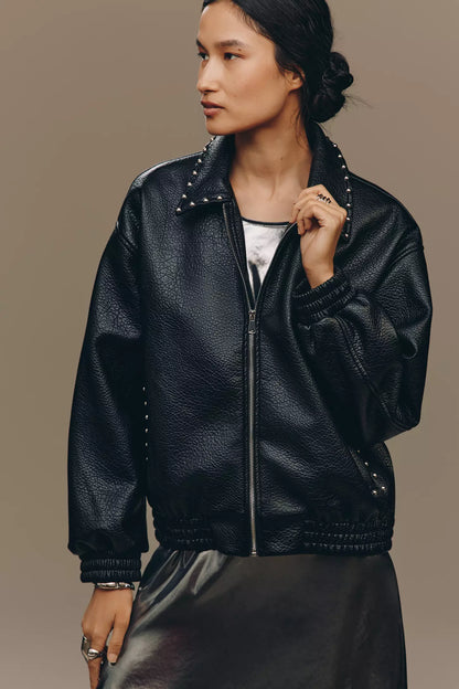 The Rylie Studded Leather Bomber Jacket