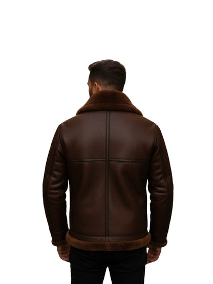 Men's Brown Aviator RAF Fur Shearling Leather Jacket