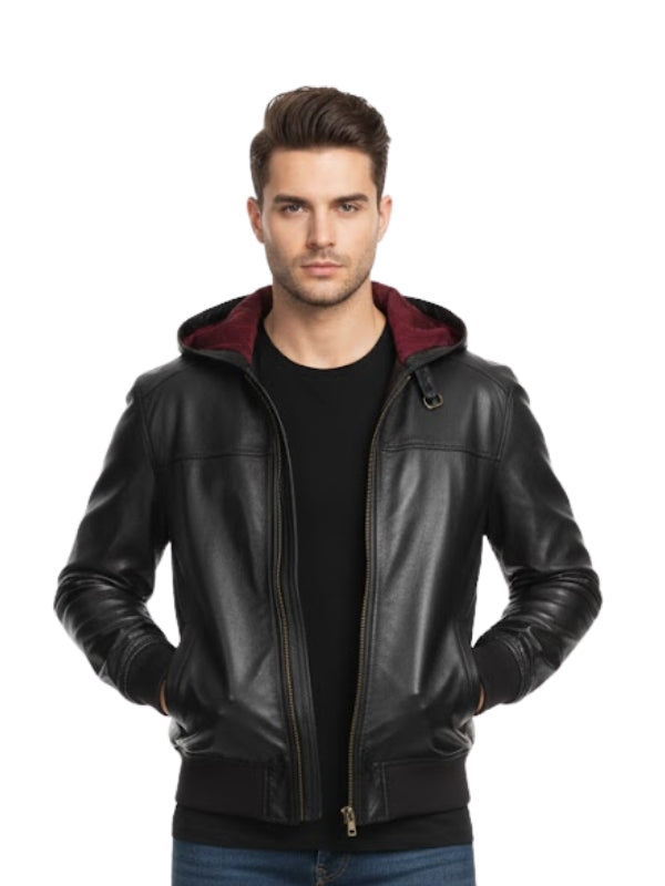 Men's Real Lambskin Black Bomber Biker Leather Jacket