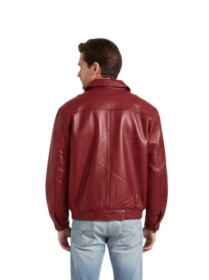 Men's Real Lambskin Stylish Biker Motorcycle Red Bomber Jacket