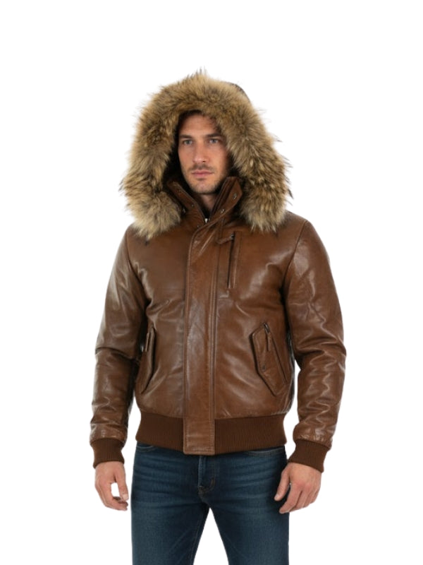 Men's Stylish Puffer Retro Aviator Motorcycle Brown Bomber Jacket