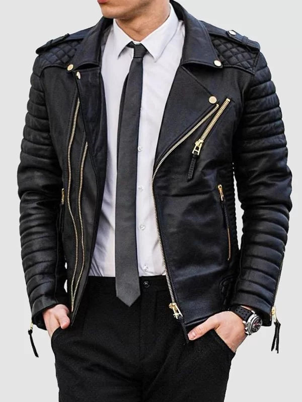 Men Black Leather Biker Jacket