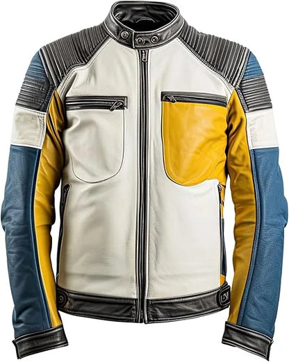 Men’s Multi color Moto Racer Leather Jacket