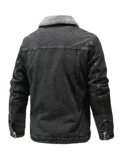 Men’s Slim Fit Black Denim Shearling Lining Jacket