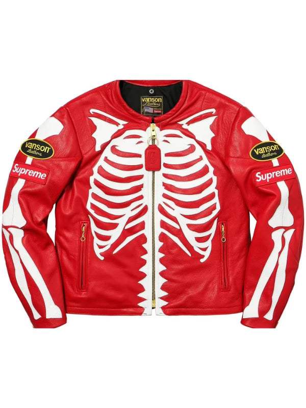 Supreme Vanson Skeleton Red Leather Jacket
