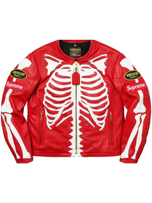 Supreme Vanson Skeleton Red Leather Jacket