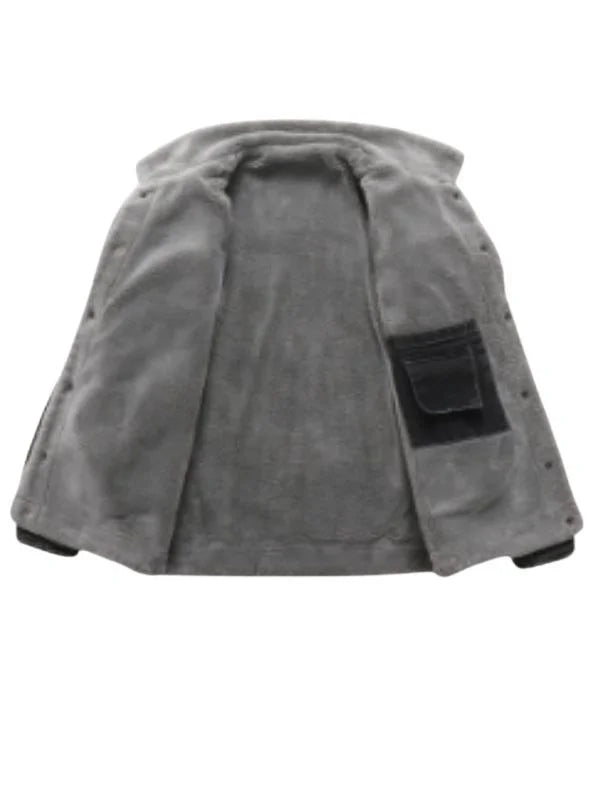 Men’s Slim Fit Black Denim Shearling Lining Jacket