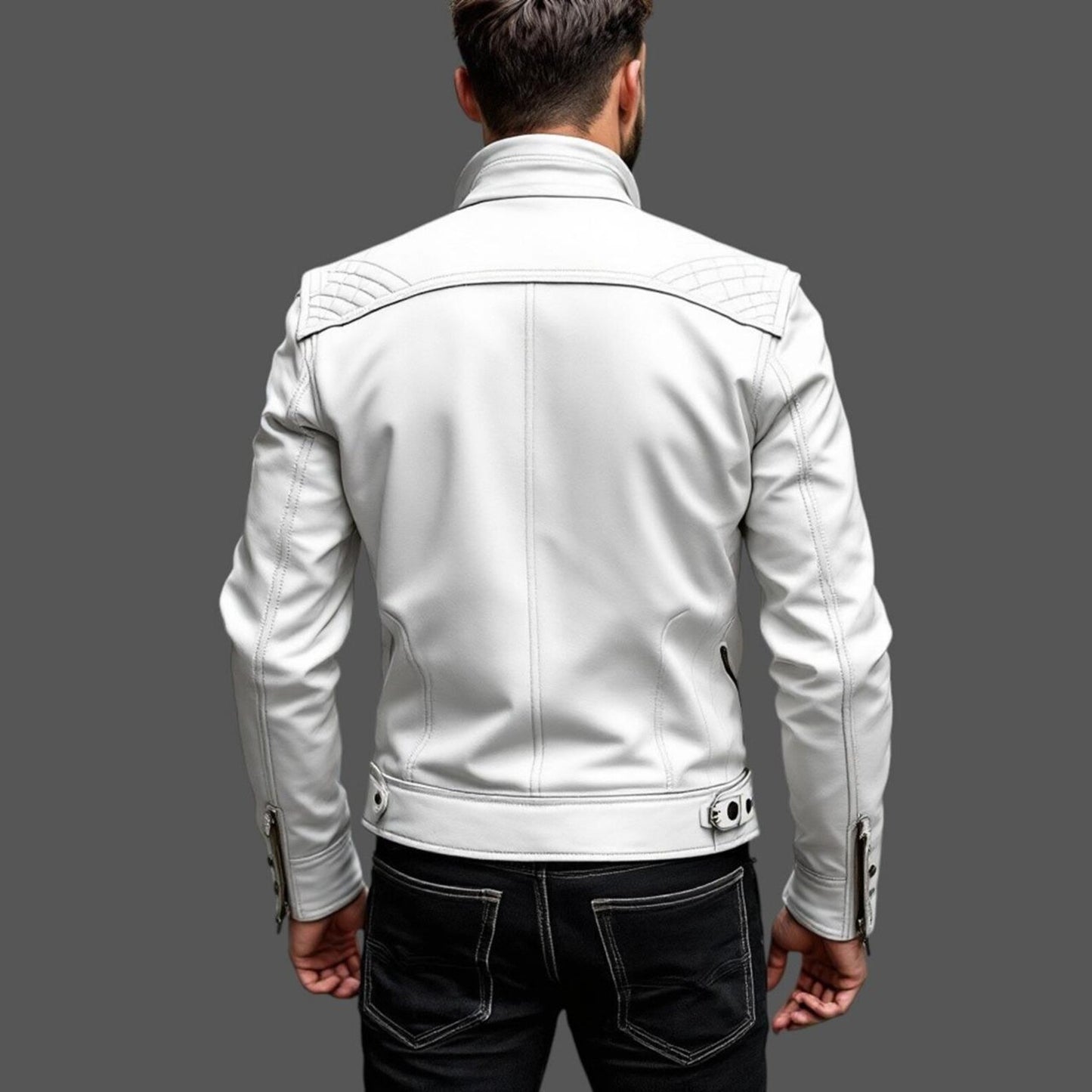 Men Cafe Racer Belted Biker Leather Jacket