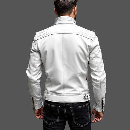 Men Cafe Racer Belted Biker Leather Jacket